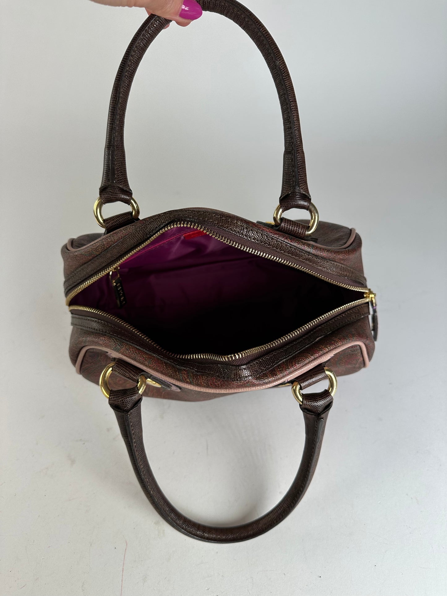 Vintage Etro Paisley Handbag Coated Canvas Brown