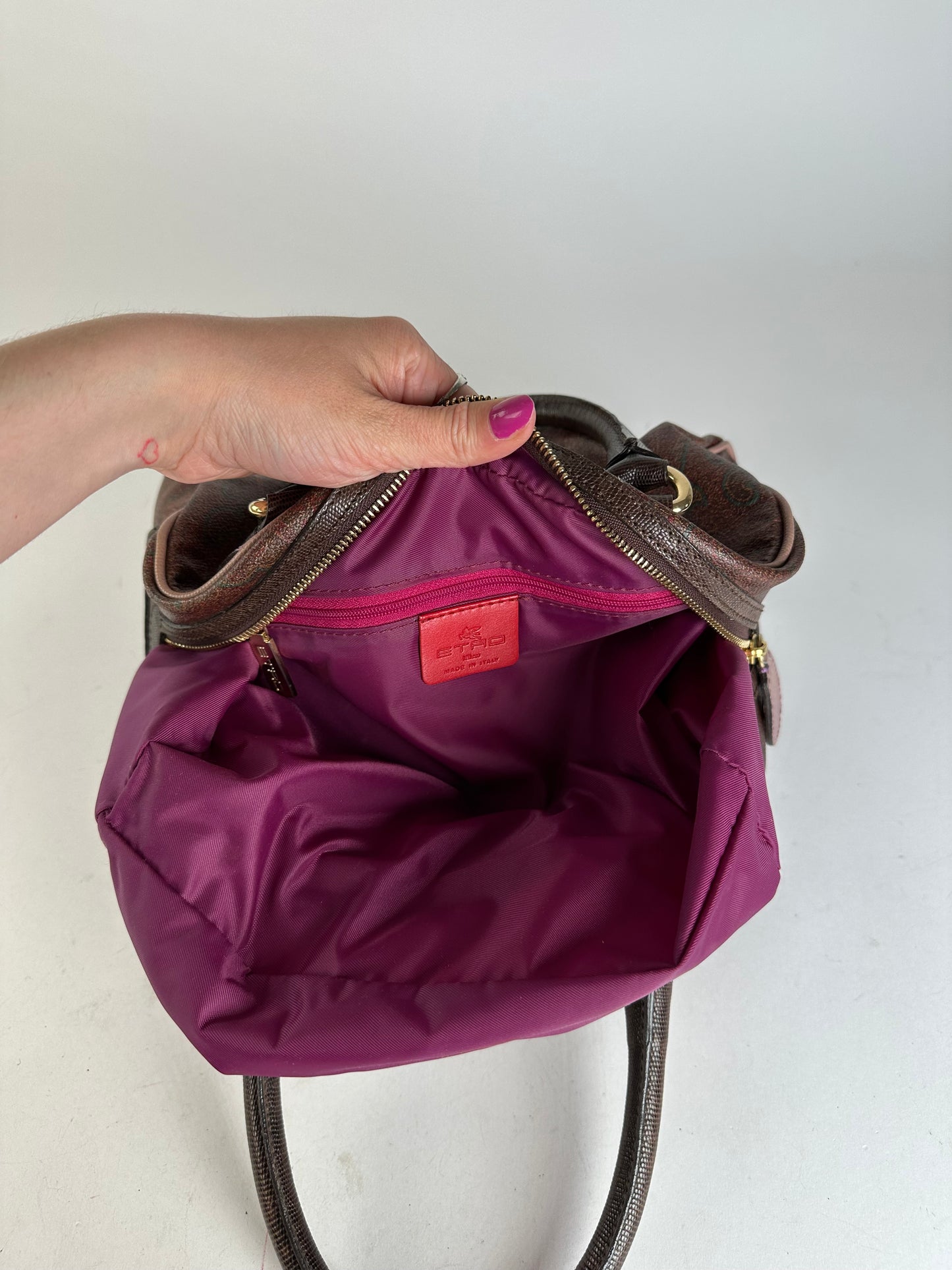 Vintage Etro Paisley Handbag Coated Canvas Brown