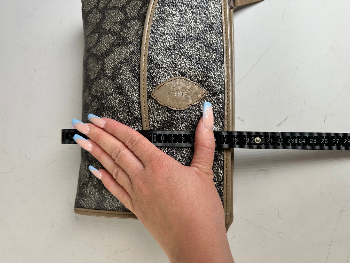 Vintage Saint Laurent Textured Canvas Clutch Bag Grey Beige