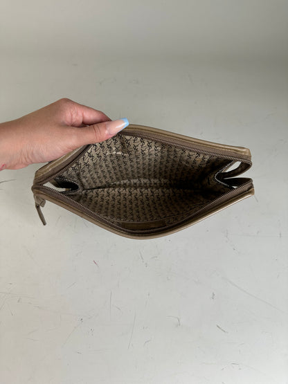 Vintage Saint Laurent Textured Canvas Clutch Bag Grey Beige