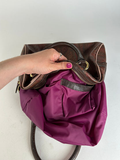Vintage Etro Paisley Handbag Coated Canvas Brown