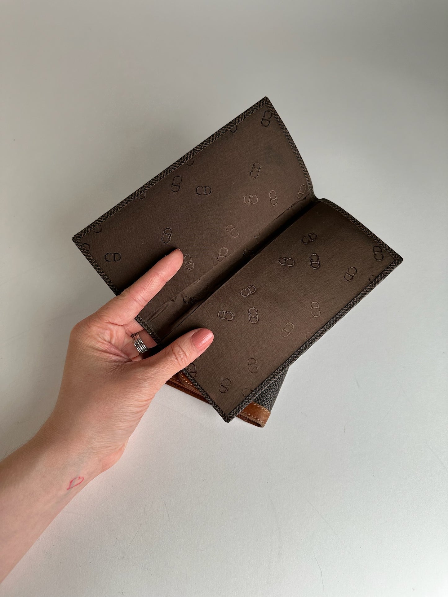 Vintage Dior Canvas Leather Wallet / Card Holder Brown