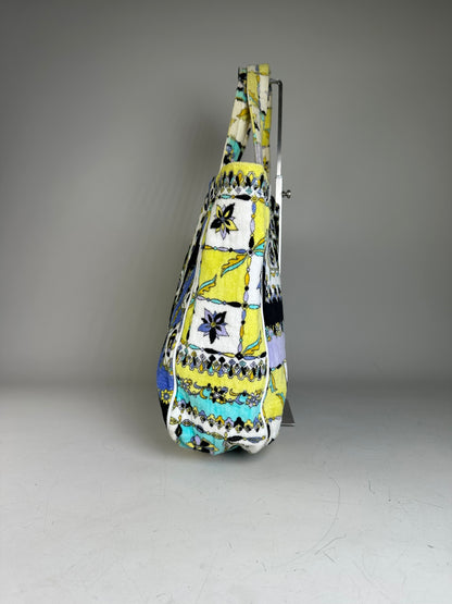 Vintage Pucci Floral Print Fabric Tote Yellow Blue Black