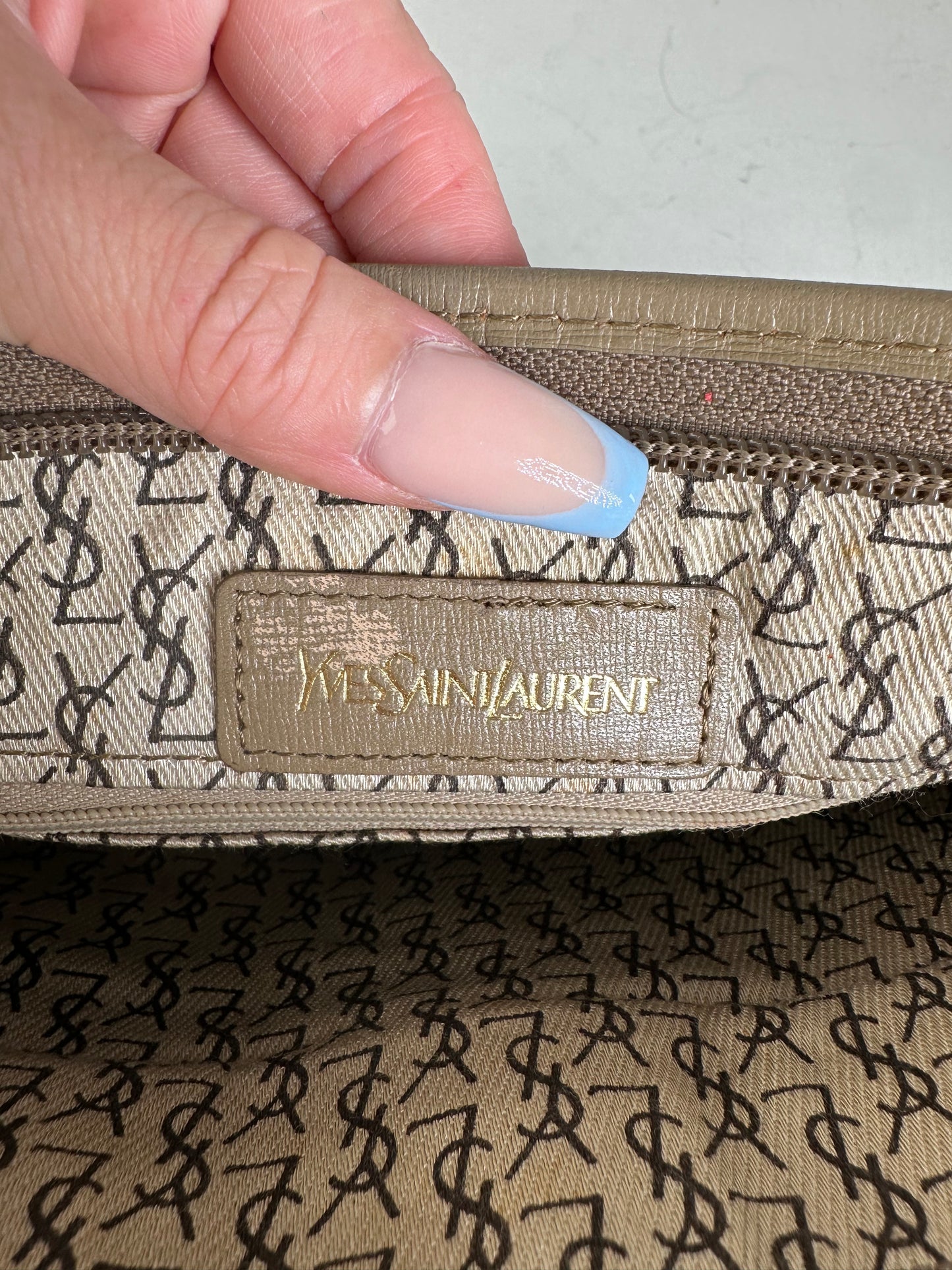 Vintage Saint Laurent Textured Canvas Clutch Bag Grey Beige