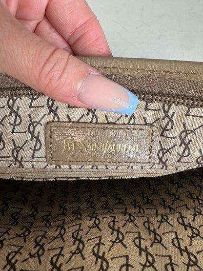 Vintage Saint Laurent Textured Canvas Clutch Bag Grey Beige