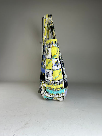 Vintage Pucci Floral Print Fabric Tote Yellow Blue Black