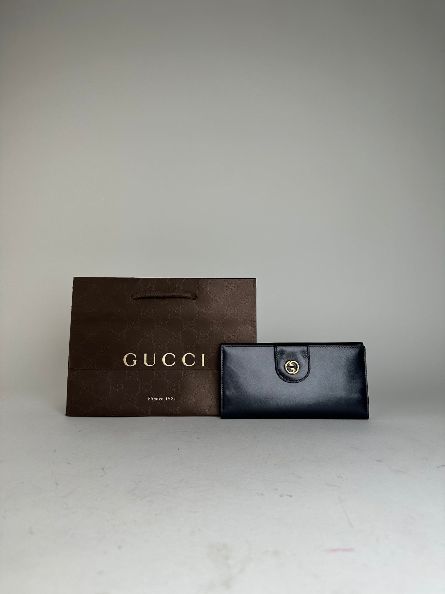 Vintage Gucci Long Wallet Navy Leather