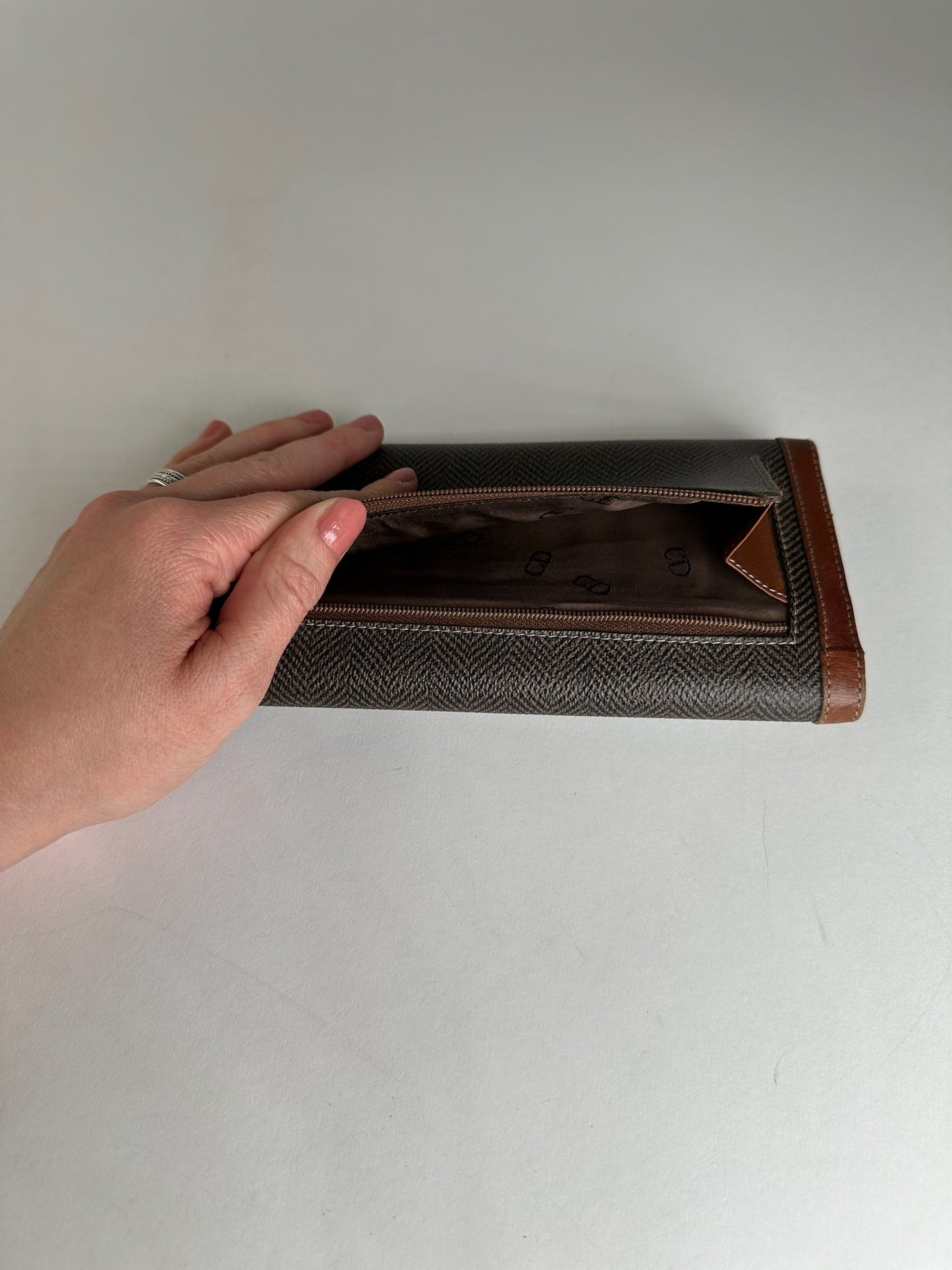 Vintage Dior Canvas Leather Wallet / Card Holder Brown