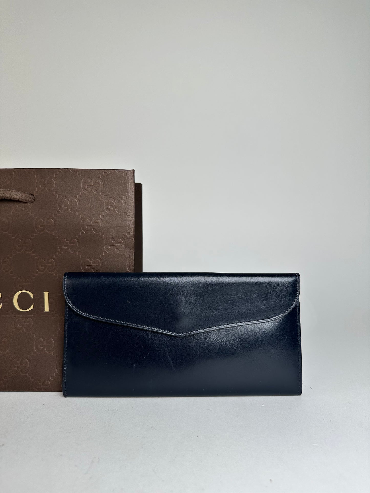 Vintage Gucci Long Wallet Navy Leather