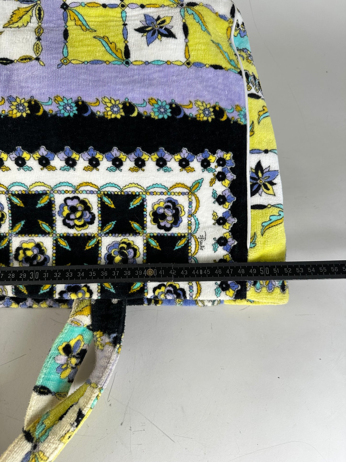 Vintage Pucci Floral Print Fabric Tote Yellow Blue Black