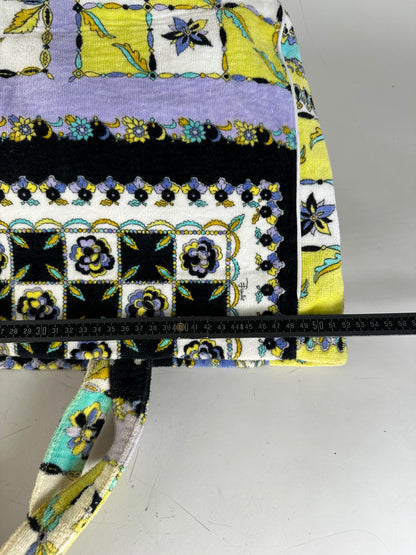 Vintage Pucci Floral Print Fabric Tote Yellow Blue Black
