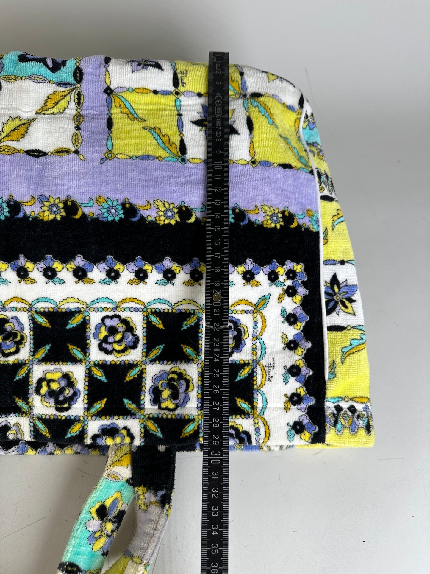 Vintage Pucci Floral Print Fabric Tote Yellow Blue Black