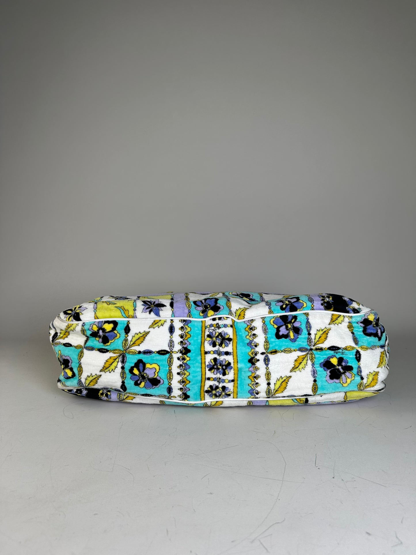 Vintage Pucci Floral Print Fabric Tote Yellow Blue Black