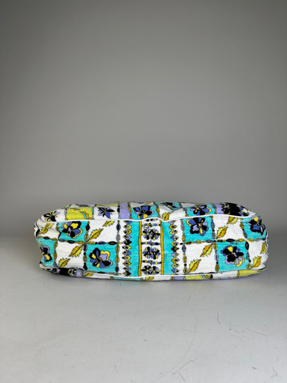 Vintage Pucci Floral Print Fabric Tote Yellow Blue Black