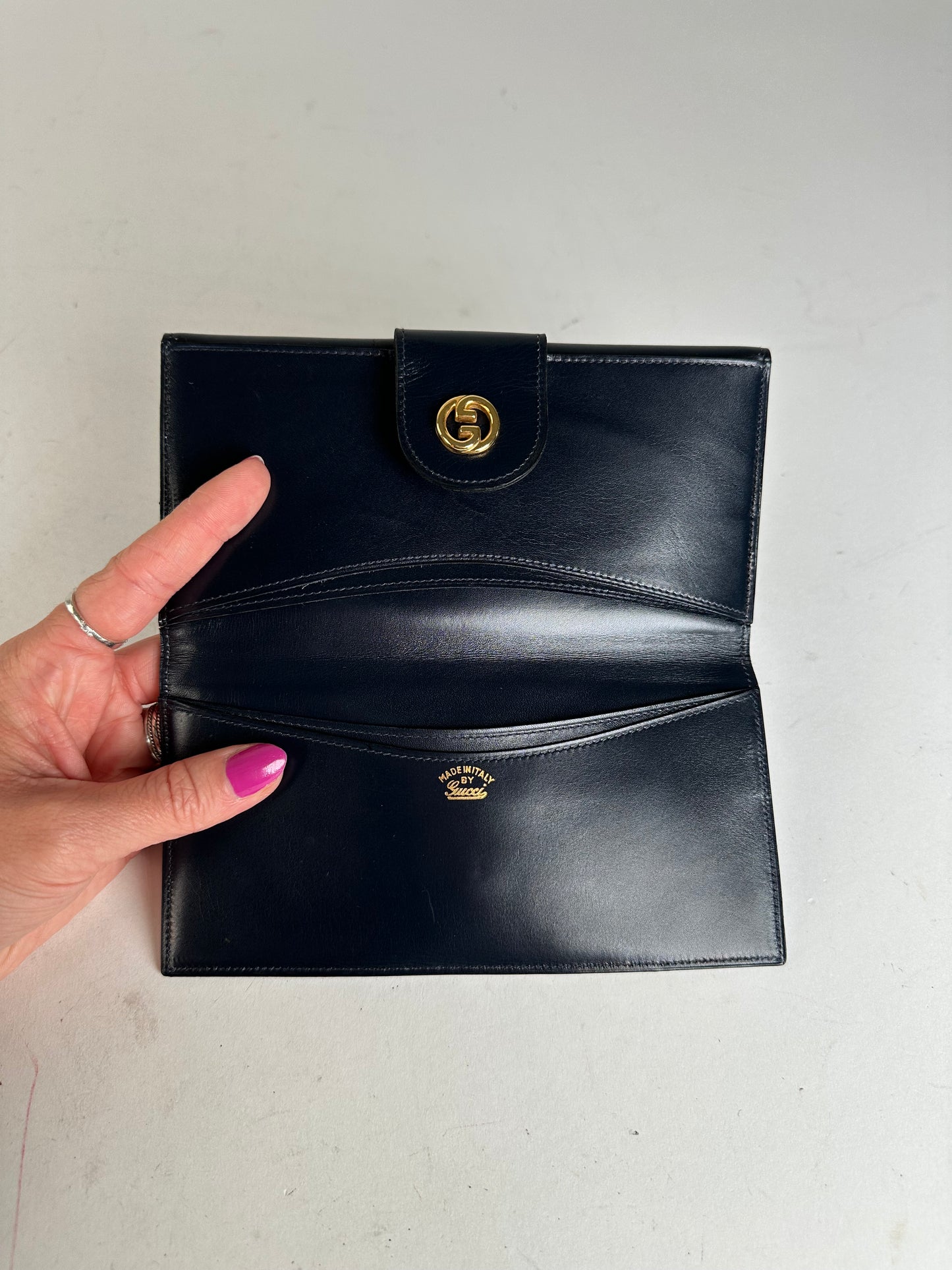 Vintage Gucci Long Wallet Navy Leather