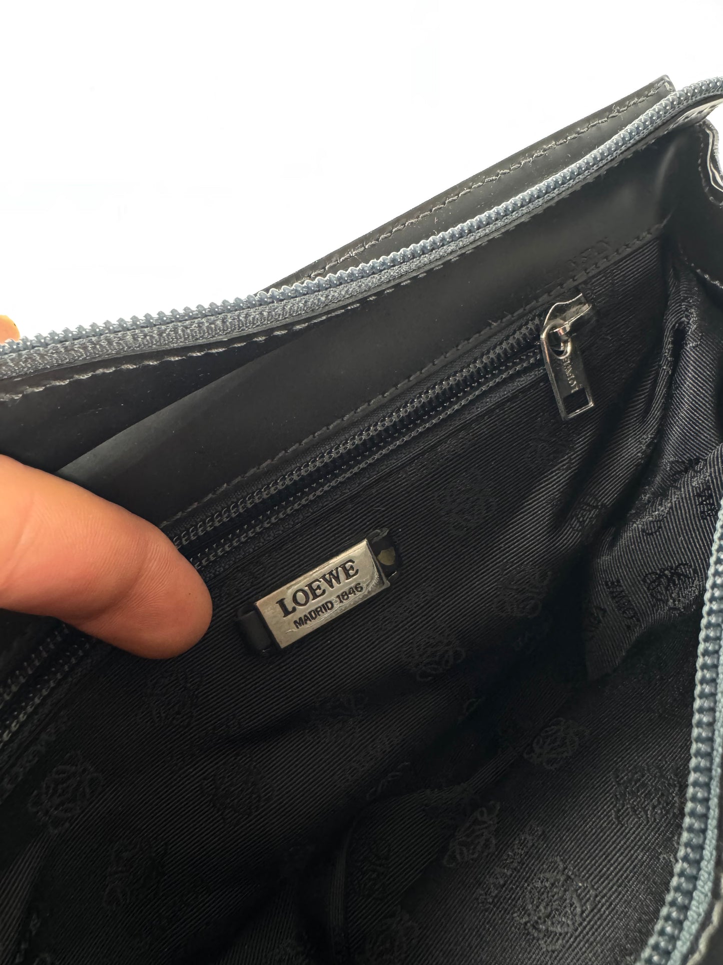 Vintage Loewe Madrid Patent Leather Shoulder Bag Black Dark-Green