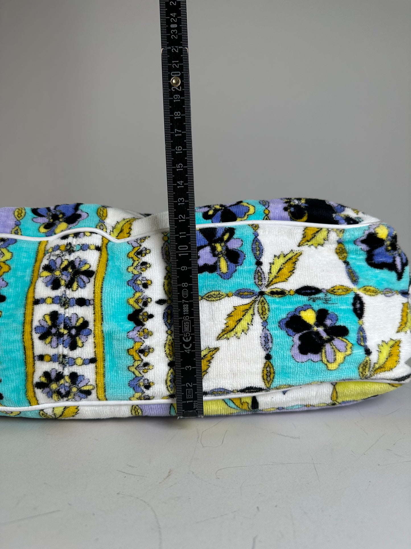 Vintage Pucci Floral Print Fabric Tote Yellow Blue Black