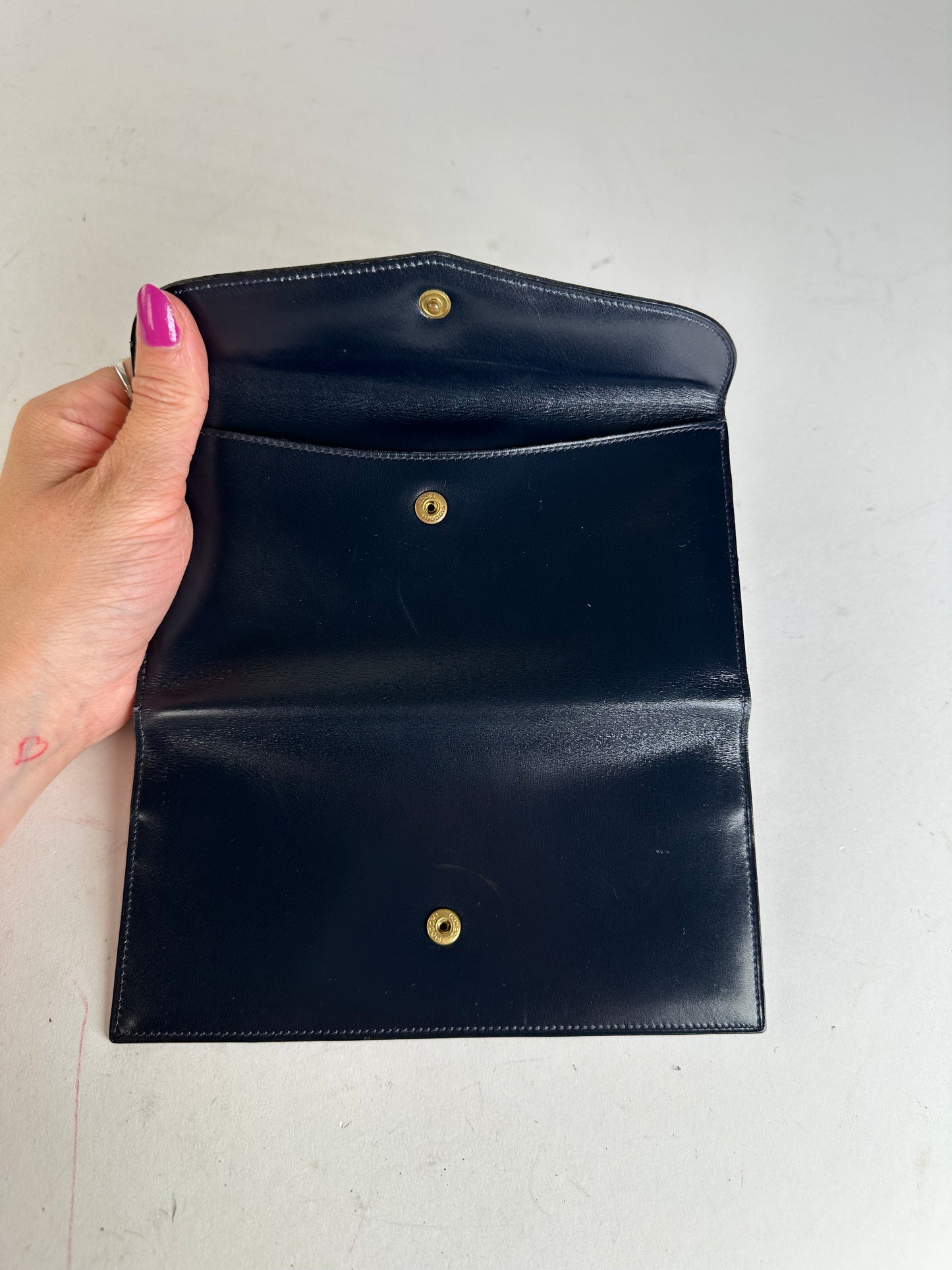 Vintage Gucci Long Wallet Navy Leather
