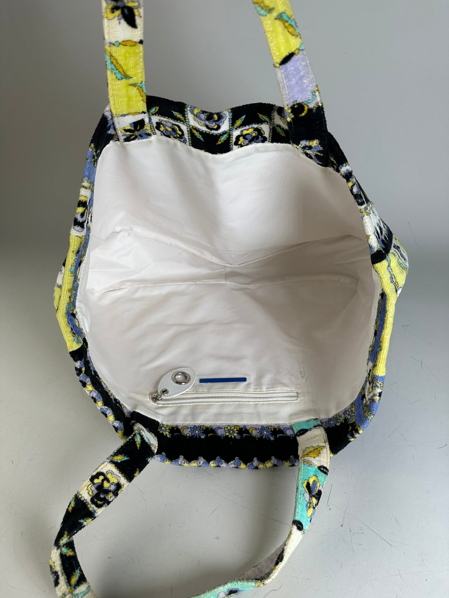 Vintage Pucci Floral Print Fabric Tote Yellow Blue Black