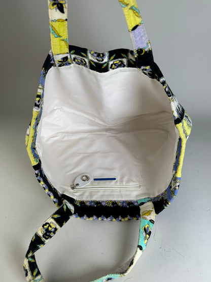 Vintage Pucci Floral Print Fabric Tote Yellow Blue Black