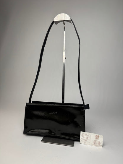 Vintage Loewe Madrid Patent Leather Shoulder Bag Black Dark-Green