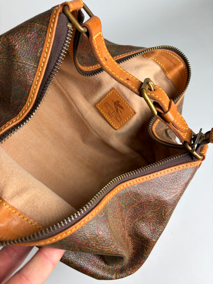 Vintage Etro Paisley Canvas Hobo Bag Late 1990s Rust Green Gold