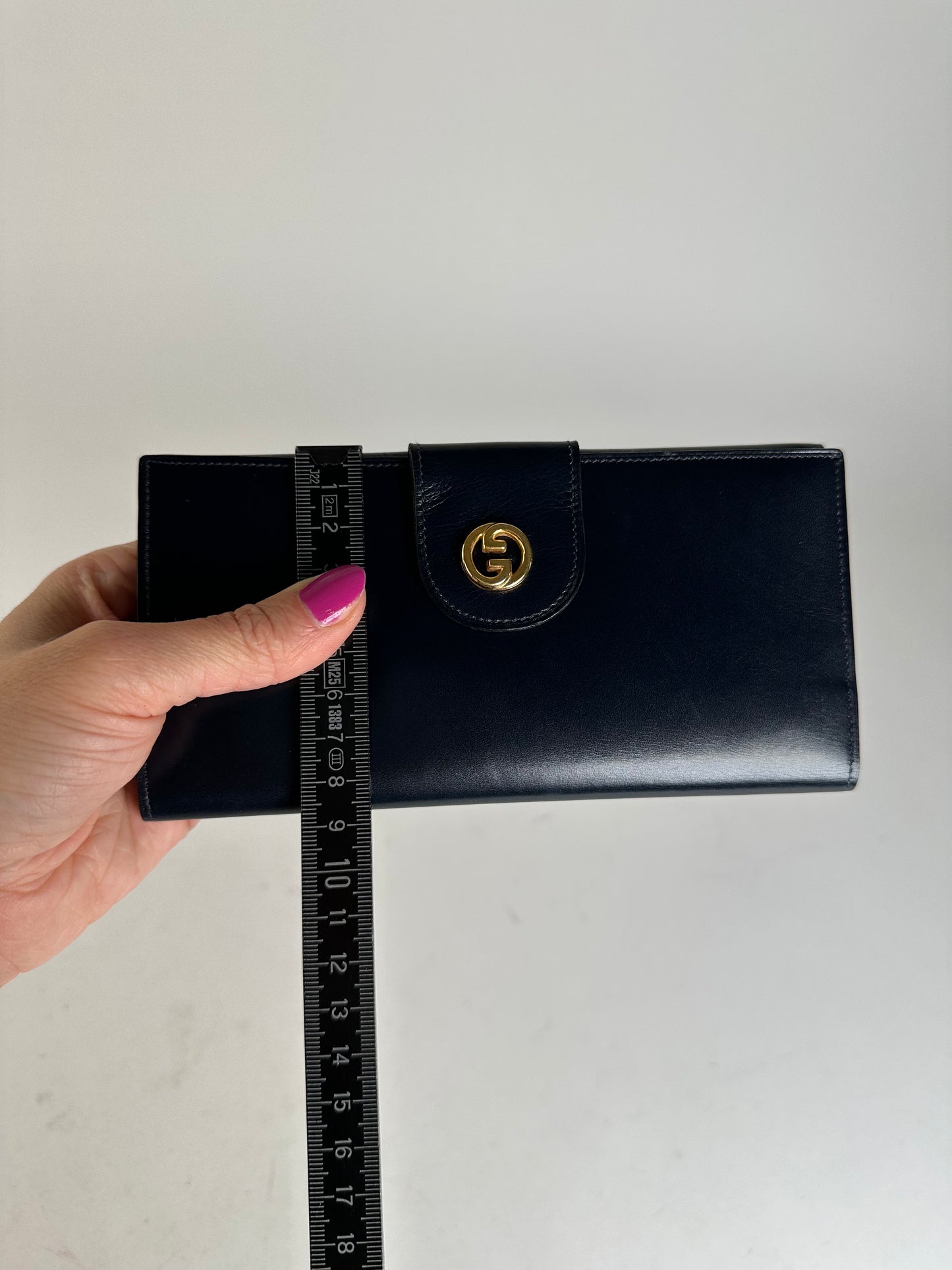 Vintage Gucci Long Wallet Navy Leather