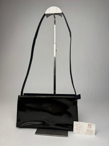 Vintage Loewe Madrid Patent Leather Shoulder Bag Black Dark-Green