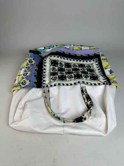 Vintage Pucci Floral Print Fabric Tote Yellow Blue Black