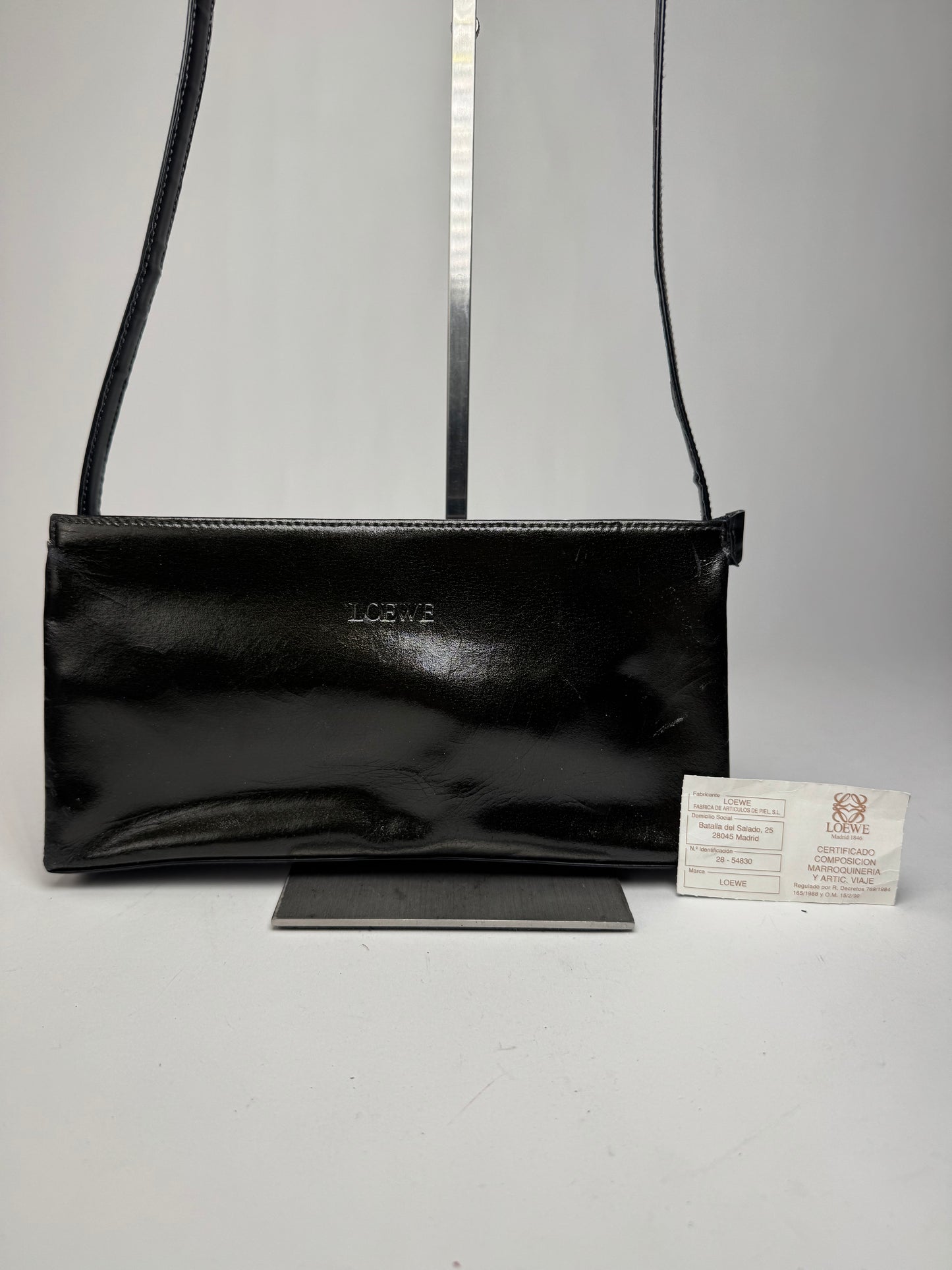 Vintage Loewe Madrid Patent Leather Shoulder Bag Black Dark-Green