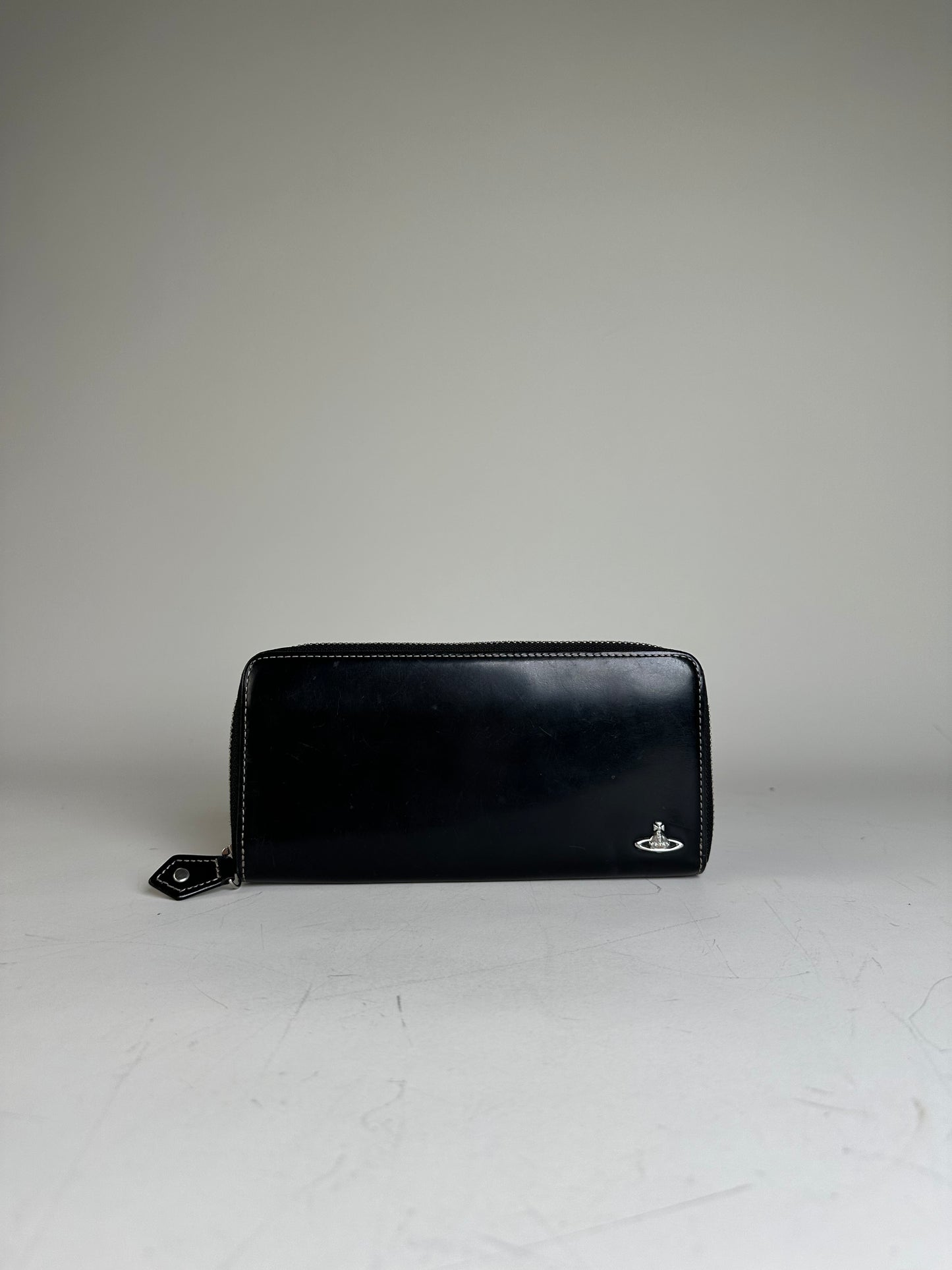 Vintage Vivienne Westwood Leather Zip Wallet Black Silver