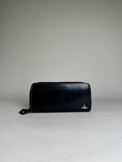 Vintage Vivienne Westwood Leather Zip Wallet Black Silver