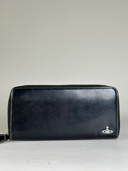 Vintage Vivienne Westwood Leather Zip Wallet Black Silver