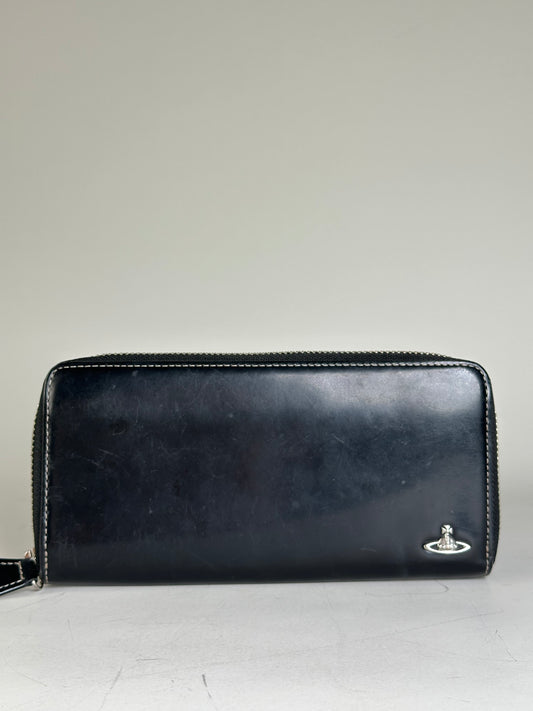 Vintage Vivienne Westwood Leather Zip Wallet Black Silver