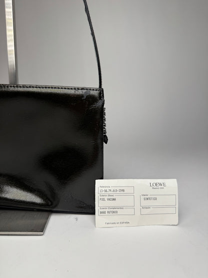 Vintage Loewe Madrid Patent Leather Shoulder Bag Black Dark-Green