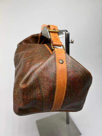 Vintage Etro Paisley Canvas Hobo Bag Late 1990s Rust Green Gold