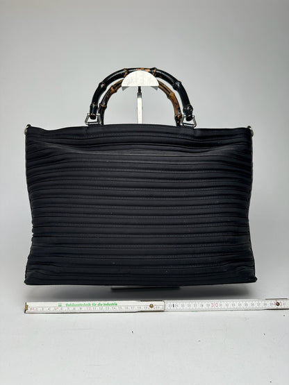 Vintage Gucci Bamboo Top Handle Canvas Bag black