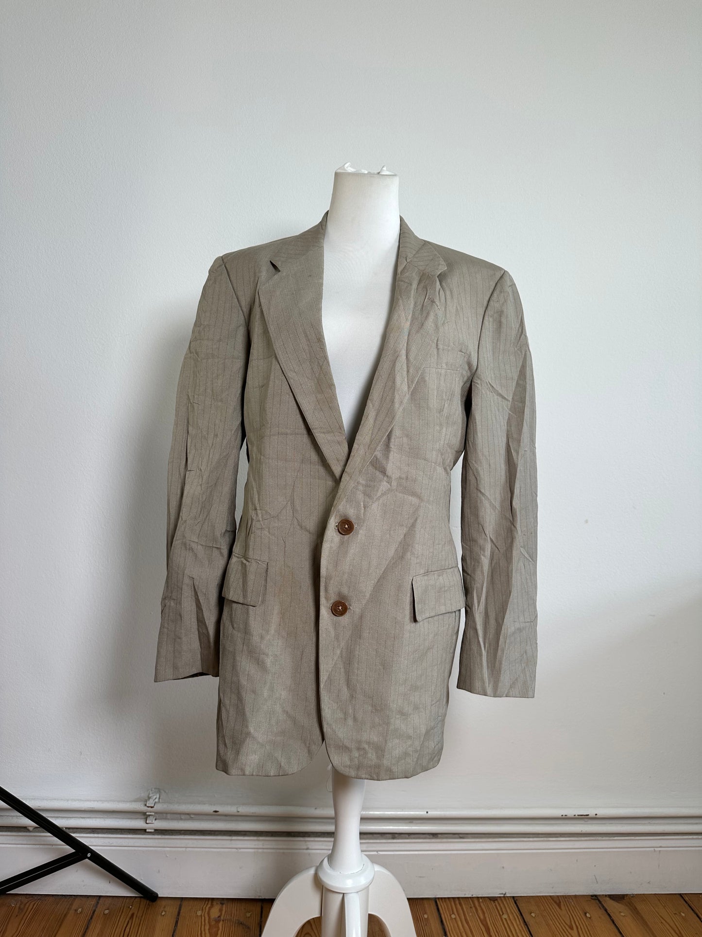 Vintage Dior Men's Wool Blend Blazer Beige Brown Pinstripe L