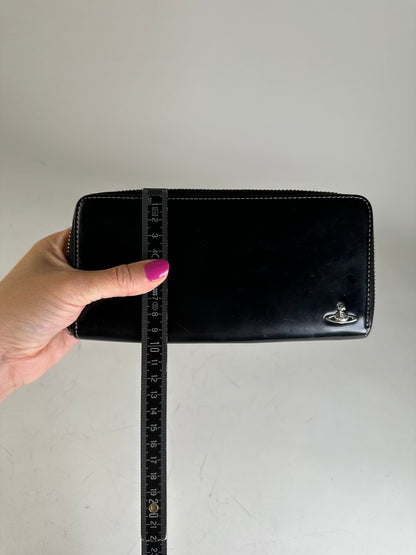Vintage Vivienne Westwood Leather Zip Wallet Black Silver