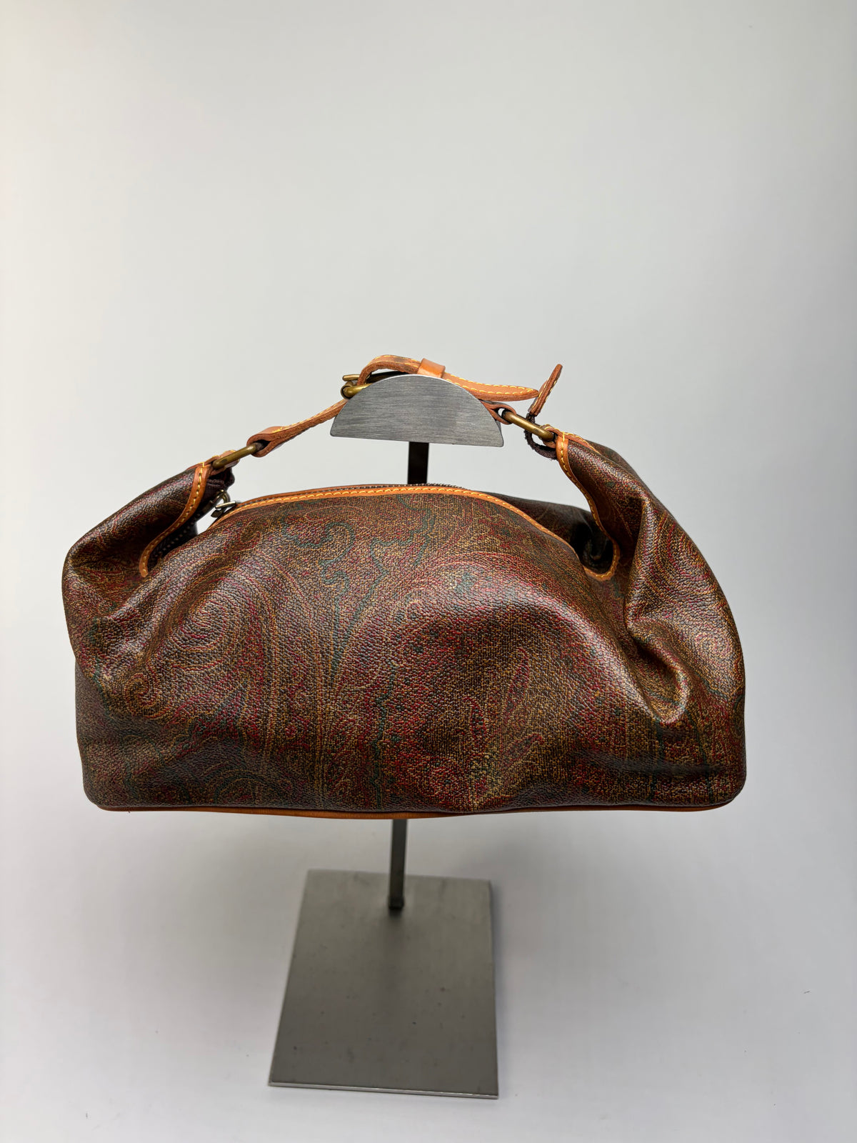 Vintage Etro Paisley Canvas Hobo Bag Late 1990s Rust Green Gold