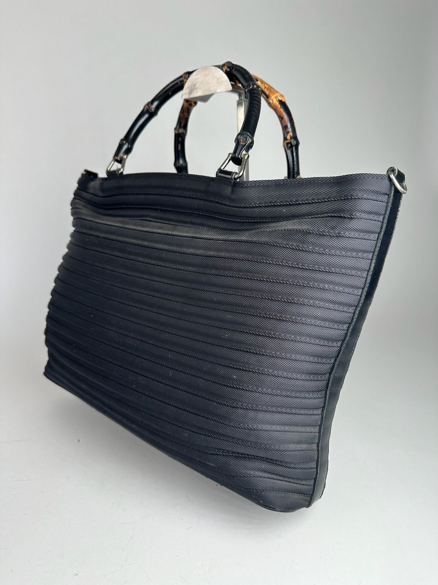 Vintage Gucci Bamboo Top Handle Canvas Bag black