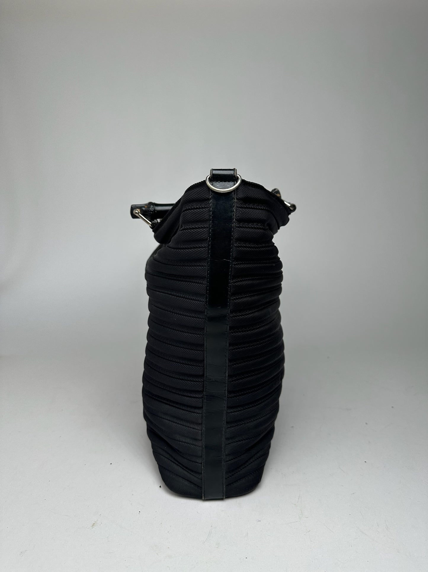 Vintage Gucci Bamboo Top Handle Canvas Bag black