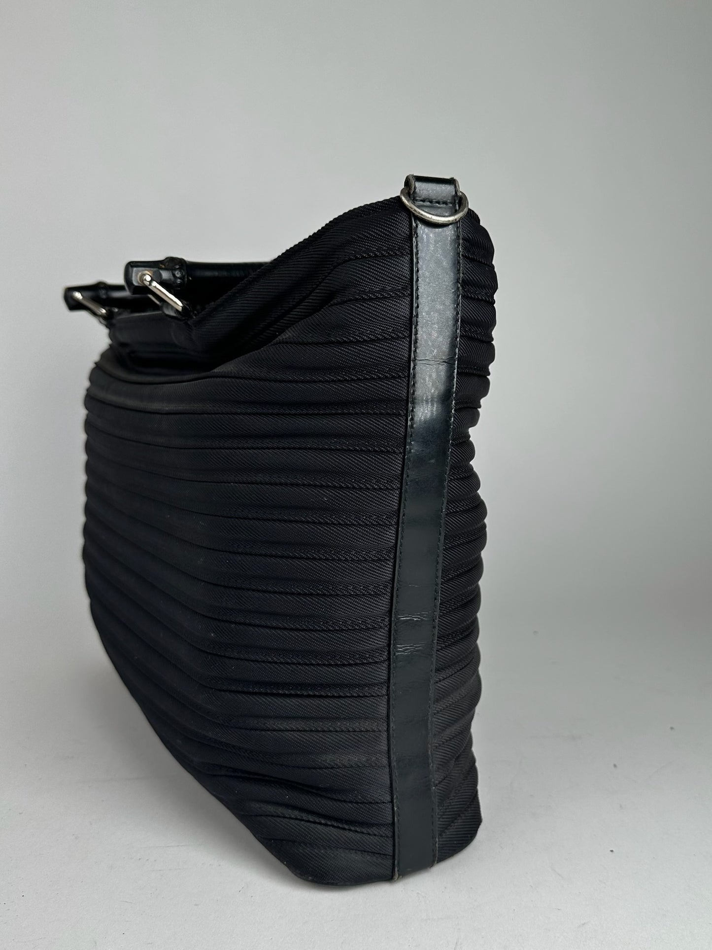 Vintage Gucci Bamboo Top Handle Canvas Bag black