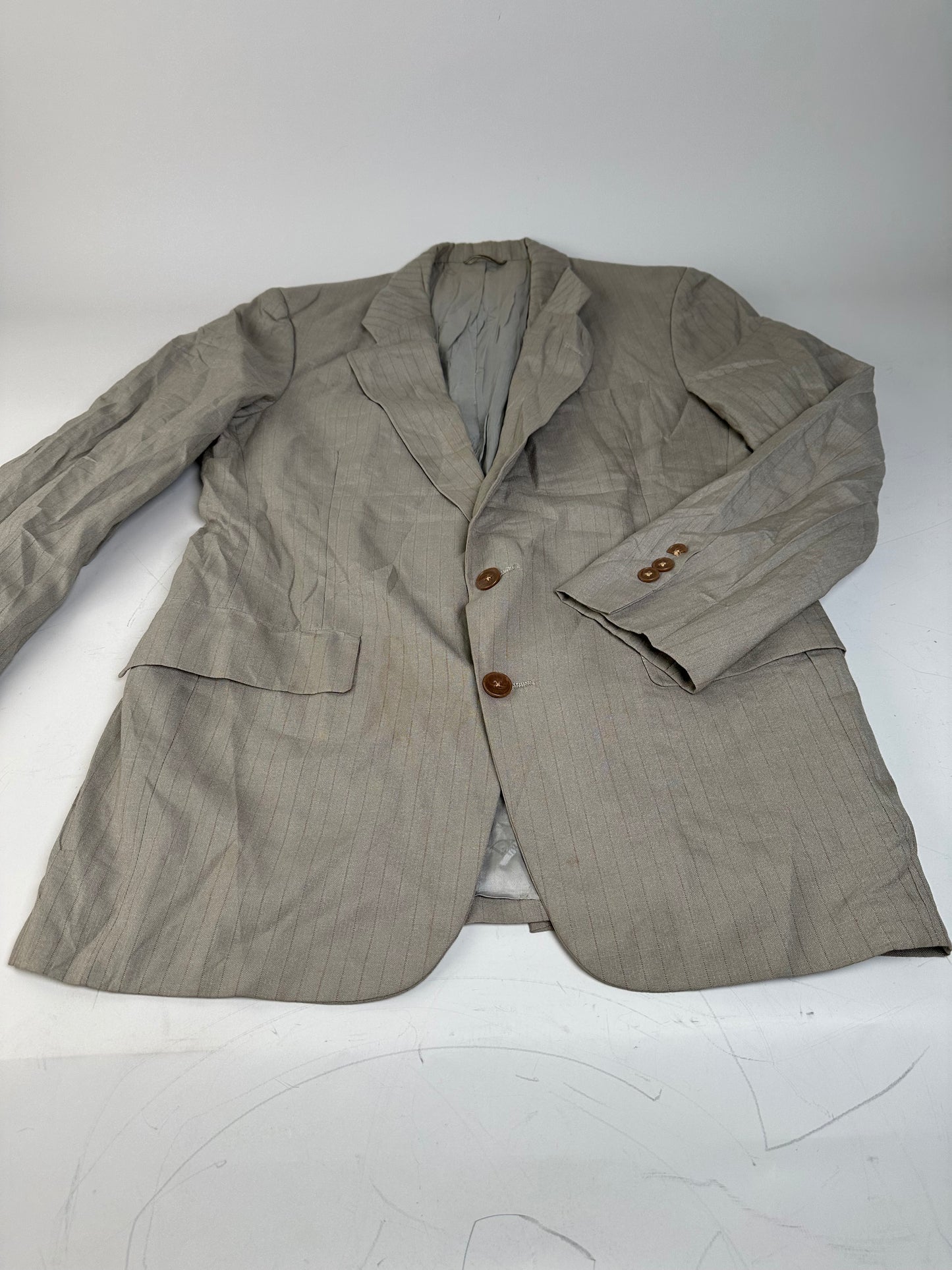 Vintage Dior Men's Wool Blend Blazer Beige Brown Pinstripe L