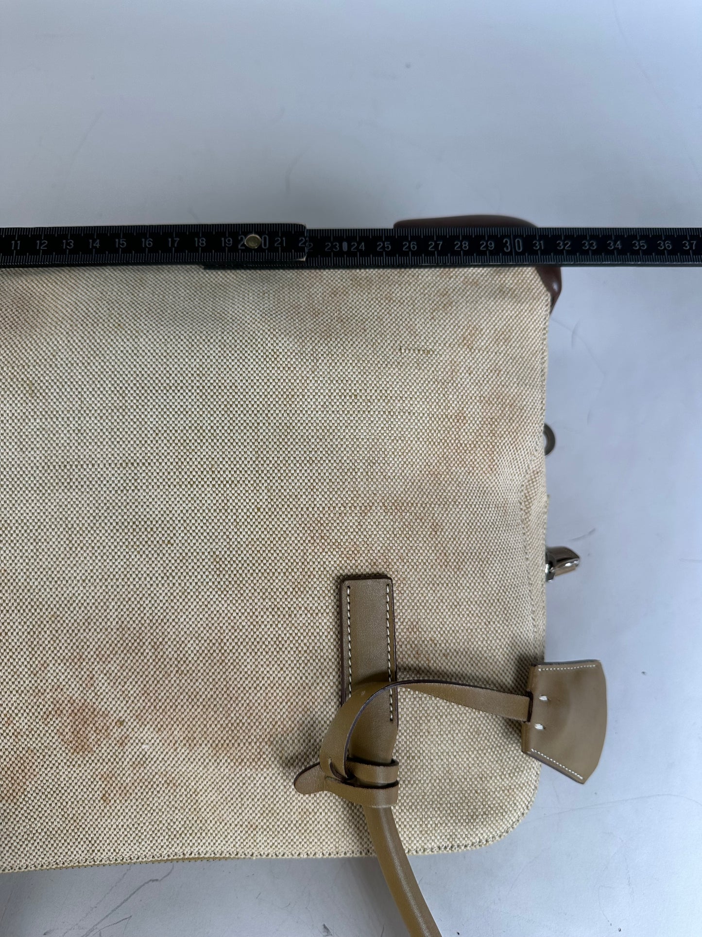 Vintage Prada Canvas Leather Trim Tote Beige Brown