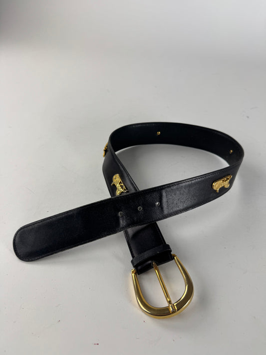 Vintage Celine Paris Multiple Carriage Logo Leather Belt black