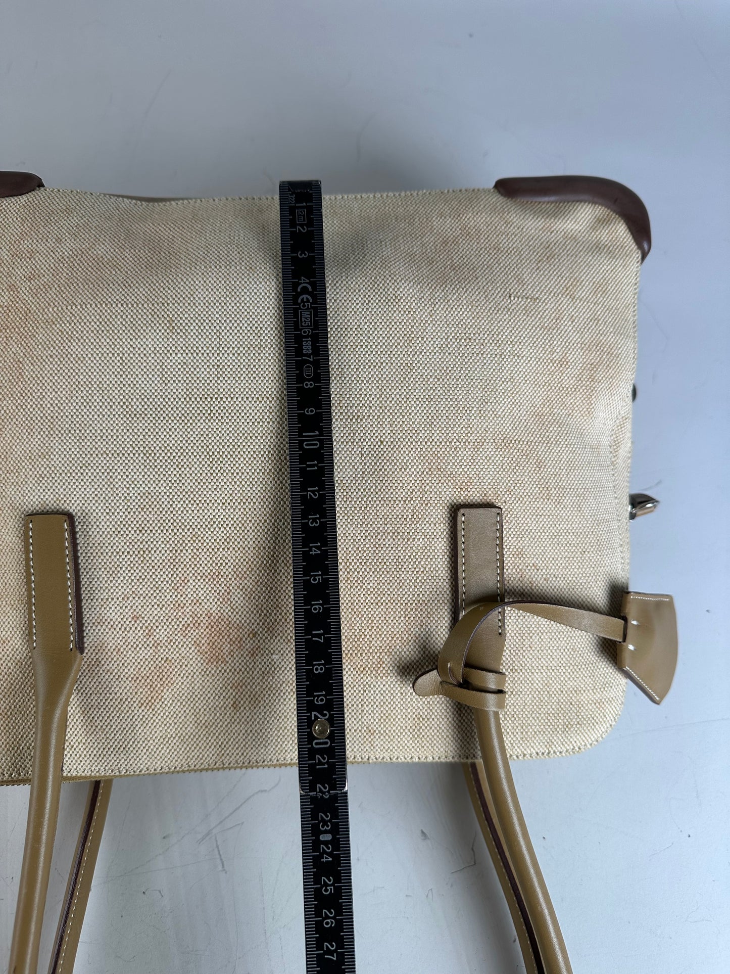 Vintage Prada Canvas Leather Trim Tote Beige Brown