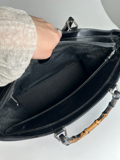 Vintage Gucci Bamboo Top Handle Canvas Bag black