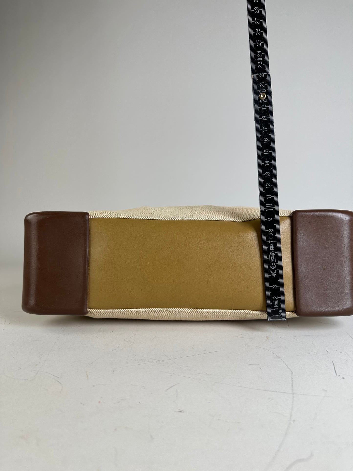 Vintage Prada Canvas Leather Trim Tote Beige Brown
