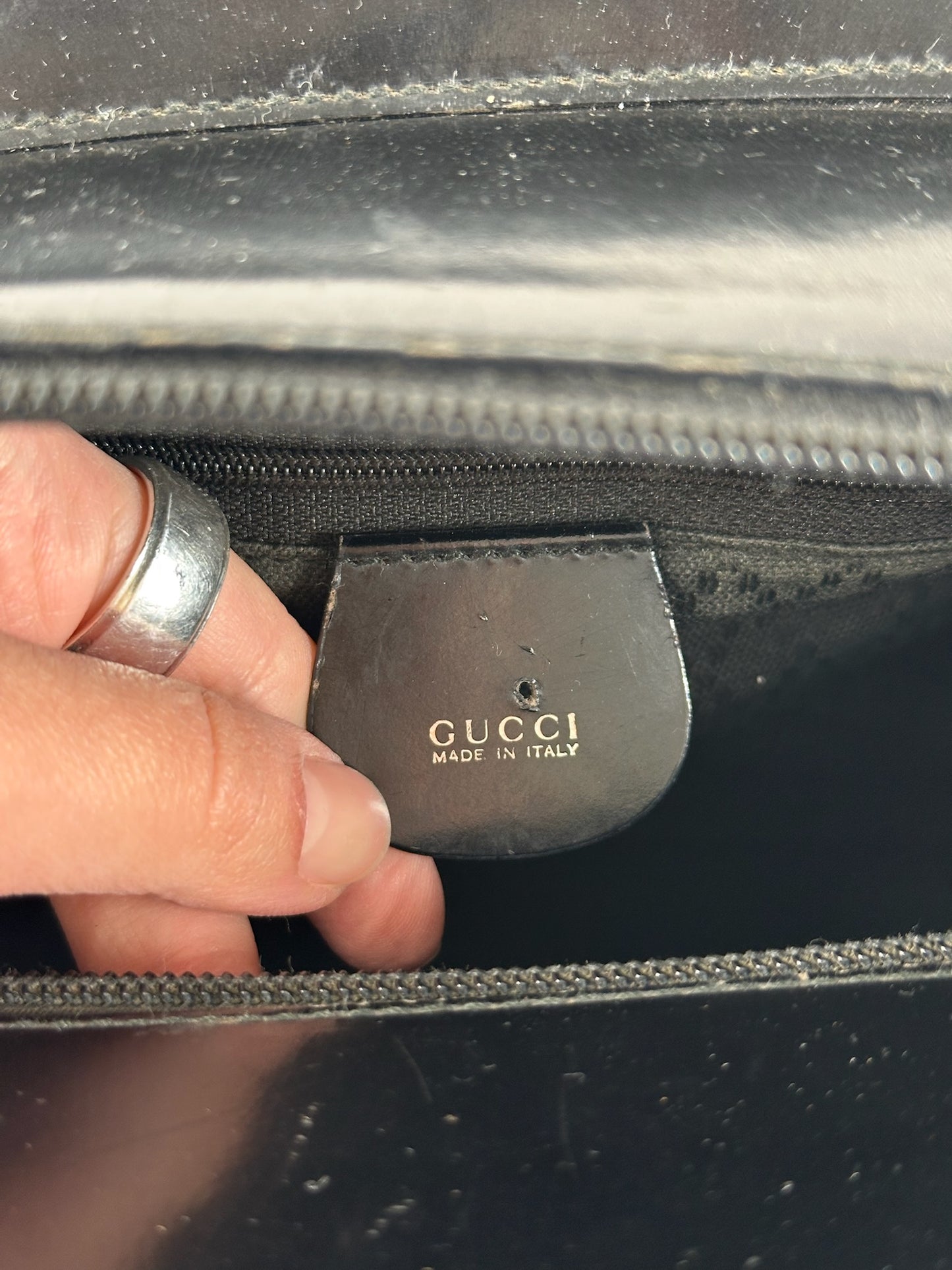 Vintage Gucci Bamboo Top Handle Canvas Bag black